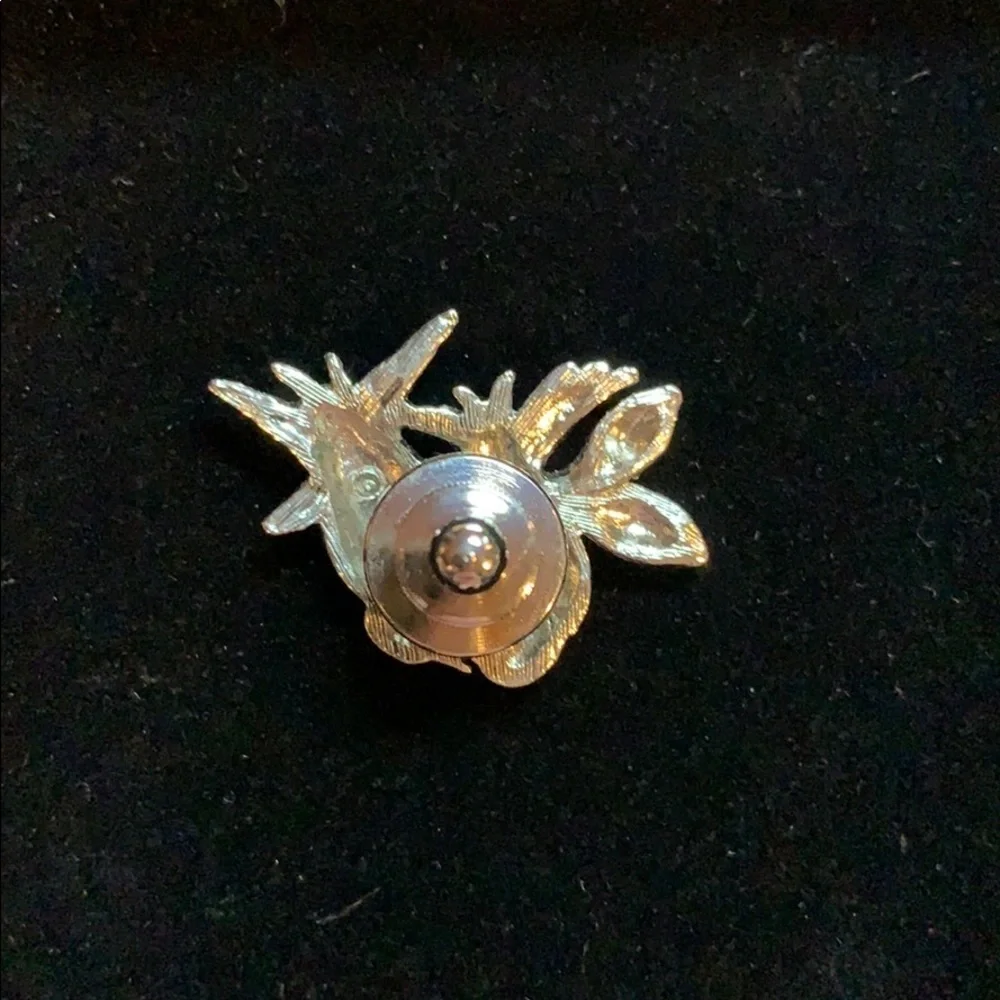 Vintage Lovebirds Pin- Silver w/ Blue Crystal Eyes